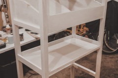 Custom pantry with bucket shelves